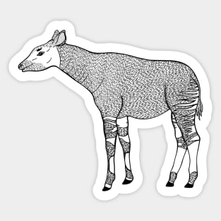 Okapi Ink Art - hand drawn African animal design - black and white Sticker